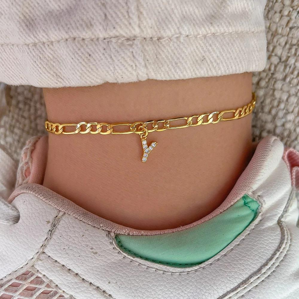 

Simple Shining Cubic Gold Color Ankle Bracelet Set For Women Butterfly Key Lock Charm Anklet Chain On Leg Boho Zircon Gift Gold