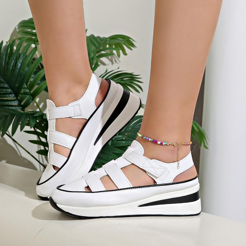 Women's Baotou Sandals Anti-slip Wear-resistant Sponge Cake Base  Sandalias De Mujer Outdoor Leisure Velcro Zapatillas De Mujer