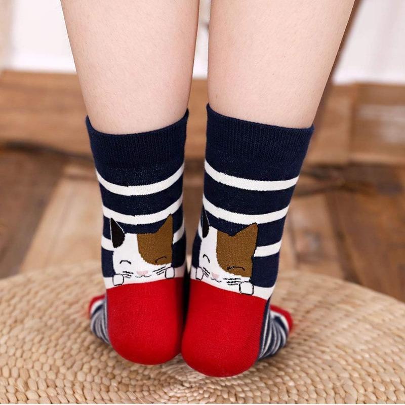 10 Pairs Women's Socks Cartoon Cat Socks Ladies Comfortable, Lightweight Socks
