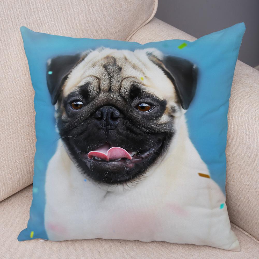 Cute Pug Dog Cushion Cover Both Sided Print Decor Pet Animal Pillowcase for Car Sofa Home Car Soft Plush Throw Pillow Case