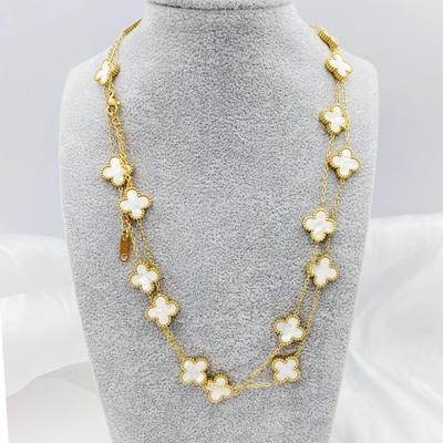 90CM Titan Stahl Kleeblatt Halskette Mode Temperament Natur Premium Gefühl Pullover Kette Luxus Damen Blume Halskette