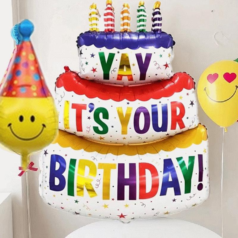Happy Birthday Cake Balloons Large 3-Layer Color Candle Cake Balloons Bear Cake Ballon for Kid Birthday Party Baby Shower Decors