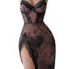 Women’s Long Lace Leopard Print Camisole Nightgown High Slit Spaghetti Strap Lingerie Sleep Dress
