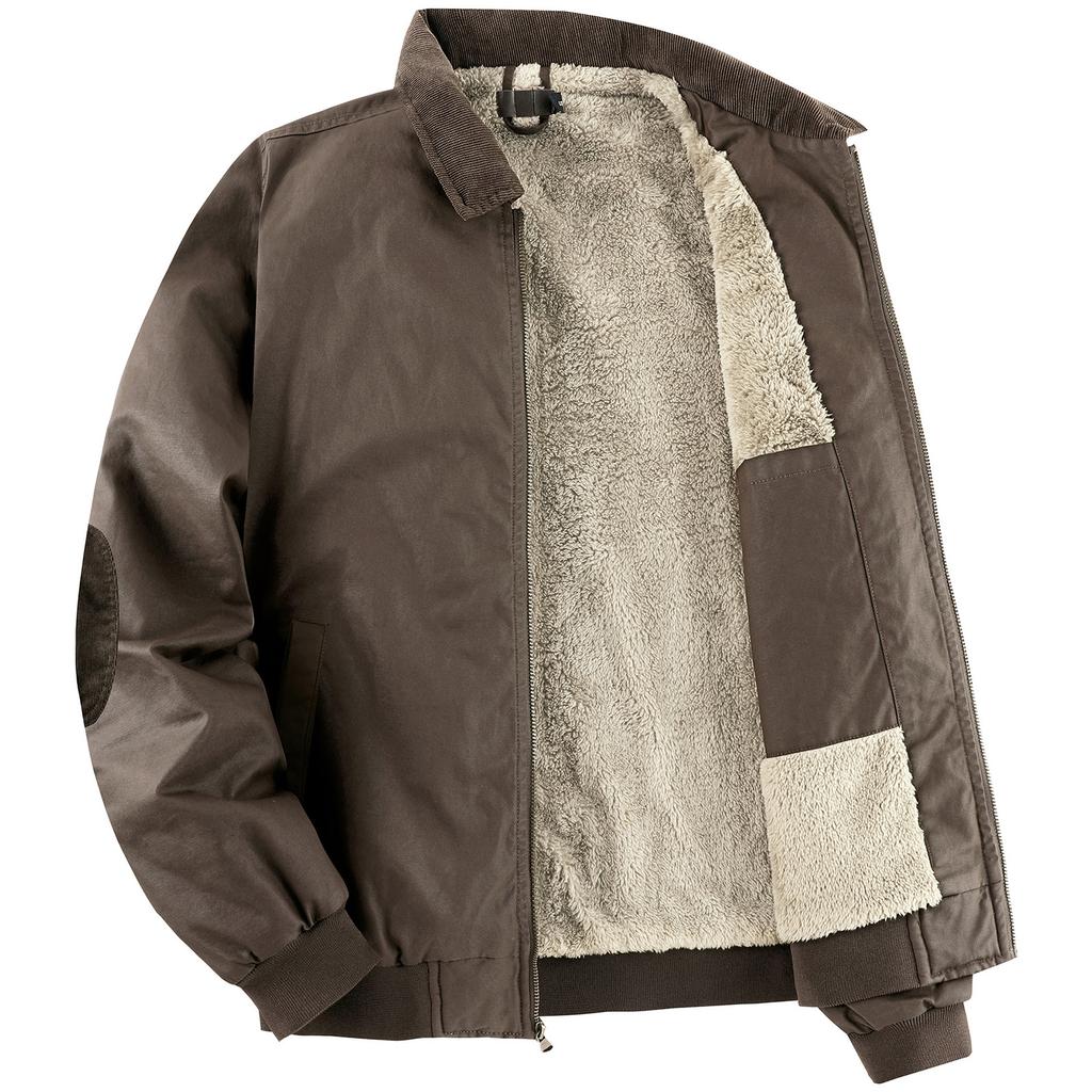 Men's Solid Color Zipper Pocket Work Jacket Men's Casual Trucker Fleece Jacket