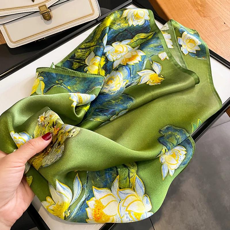 100% Real Silk Scarf Women Elegant Floral Print Foulard Neck Hairband Female Small Square Scarves Spring Kerchief Tie 2025 New