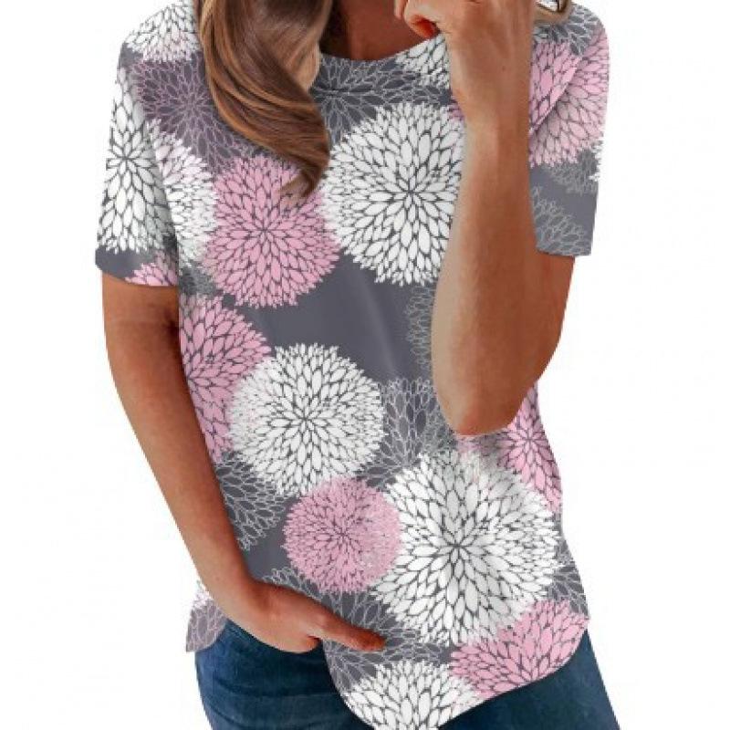 Blumenmuster 3D-Druck T-Shirts Damen Sommer Rundhals Kurzarm T-Shirt Y2k Harajuku Tees Streetwear Oberteil Damenbekleidung