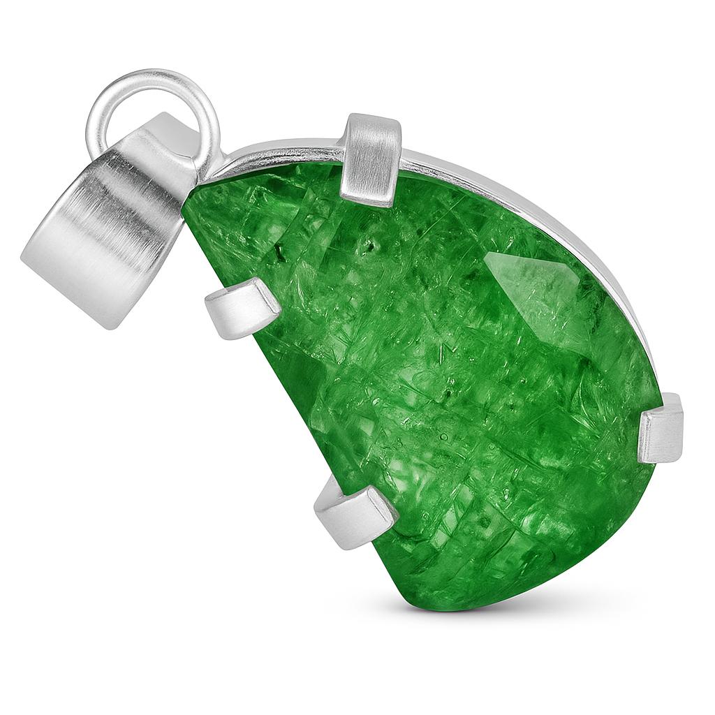 CERTIFIED 33.5 Ct Natural Green Emerald 925 Sterling Silver Fancy Stone Pendant AI-121-NS