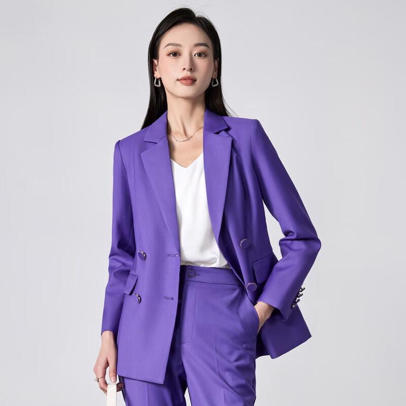 Women's Double-breasted Purple Blazer & Pants Suit Set