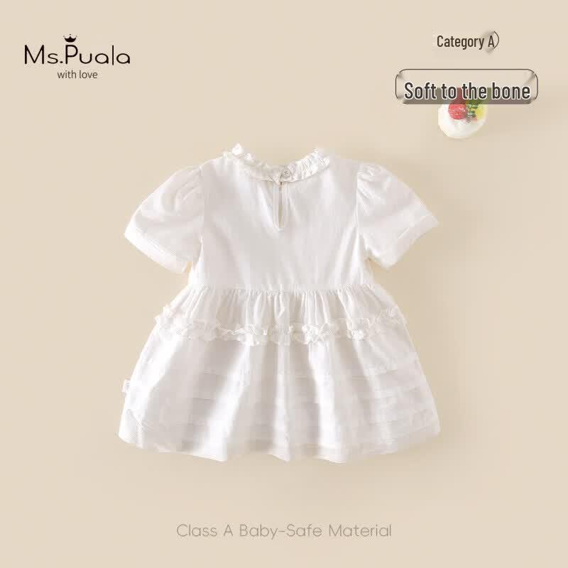 MS.PUALA Pure White Baby Girl Short Sleeve Princess Dress
