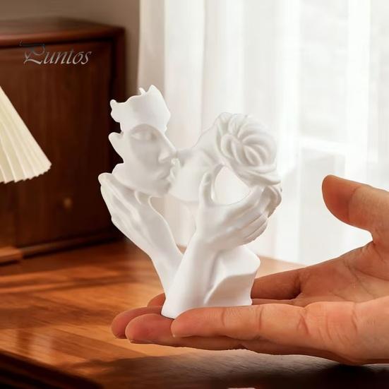 Living Room Art Piece 3D Printed Kissing Couple Figurine, Romantic Hollow-out Statue with Wide Solid Stable Base, Modern Delicate Carved Figurine
