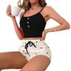 Women's Cami Pajama Set Summer Sleeveless Crop Top And Heart Print Shorts Sleepewear 2 Piece Ribbed Knit Pjs Lounge Set