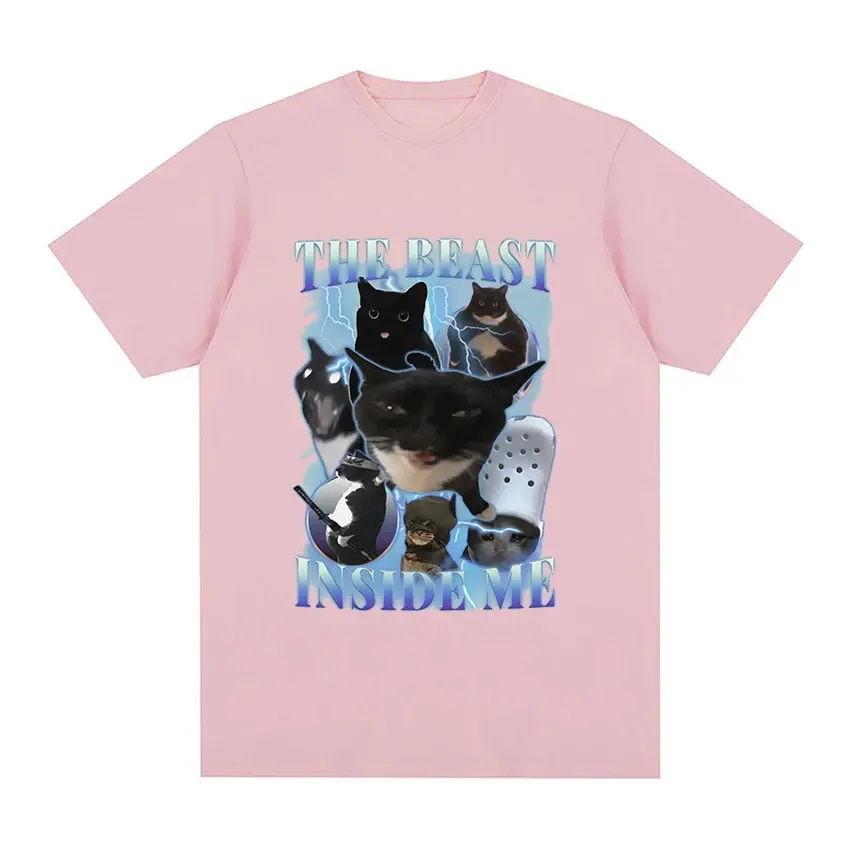 Men's Funny Cat Pattern Printed Short Sleeve Summer Casual Versatile Street Atmosphere T-shirt Cool Breathable Oversized Top