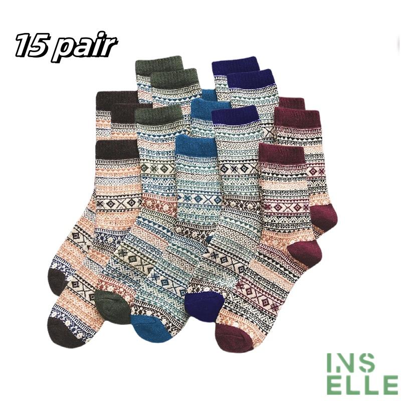 15/10/5 Pairs of Fall and Winter Double Road Vintage Socks Thickened Warm Ethnic Style Men's Wool Socks Mid-calf Socks