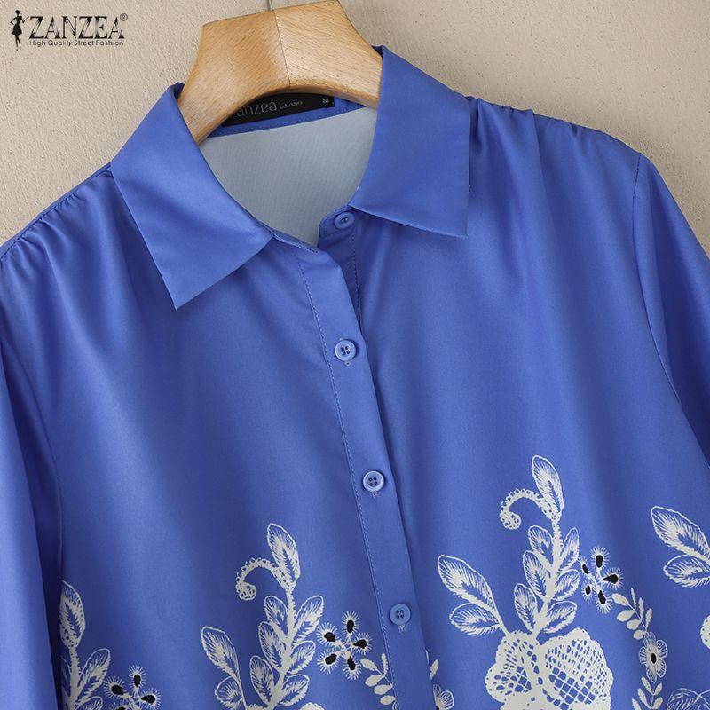 ZANZEA Chemisier ample imprimé décontracté à col rabattu et manches longues pour femmes