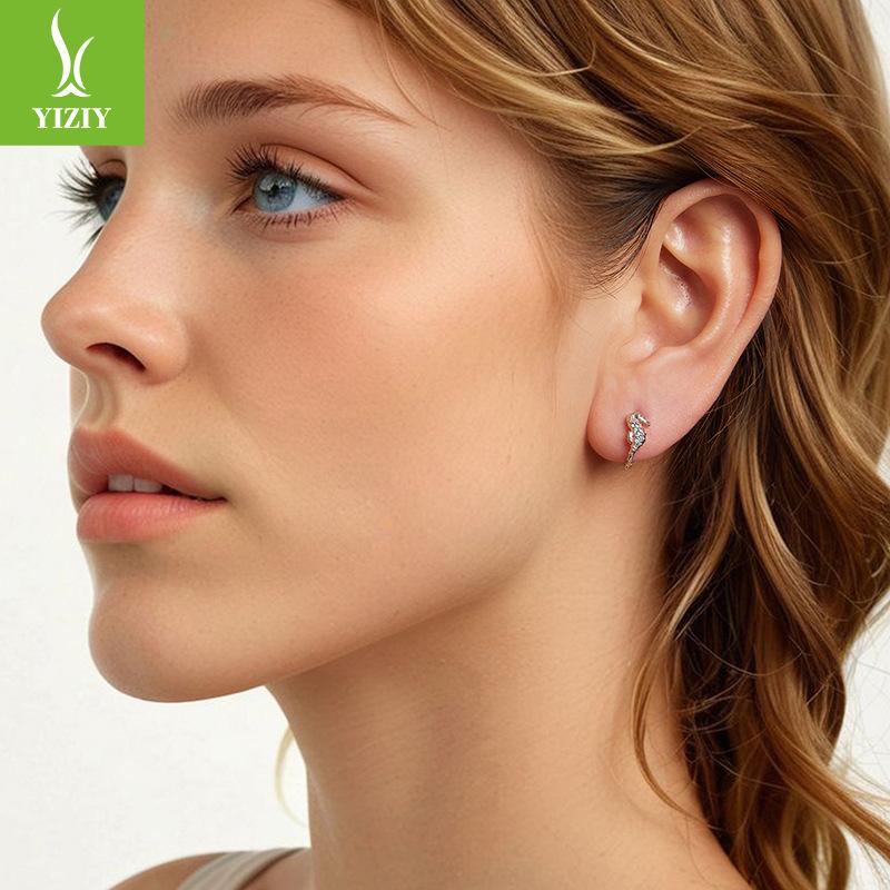 S925 Sterling Silver Platinum-Plated Non-Fading Hippocampus Ear Buckle Ocean Style Fashion Niche Temperament Earrings Women