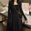 Women's French Black Dress Long Sleeve Autumn Winter High-End Underskirt Maxi Dress
