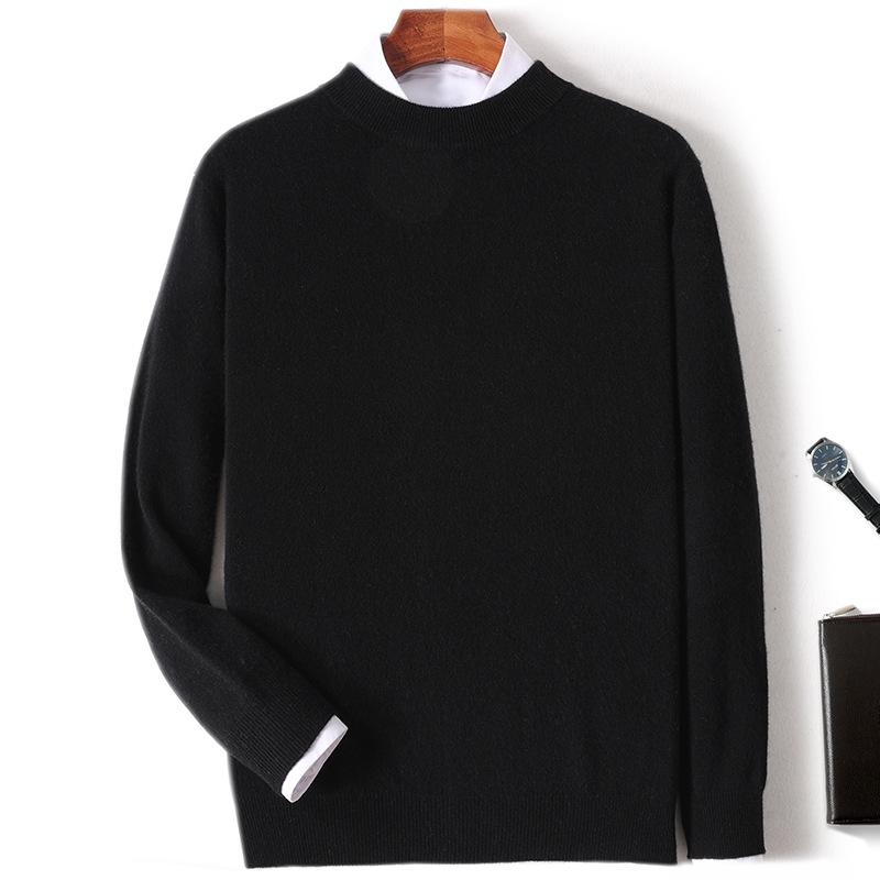 New Semi-turtleneck Cashmere Sweater Men's Thickened Sweater Solid Color Long-sleeved Wool Knitting