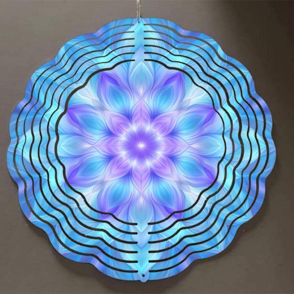 3D Dream Mandala Flower Pattern Wind Changer - Metal Kinetic Garden Decoration, Colorful Rotating Metal Hanging Ornament, Outdoor Wind Chime