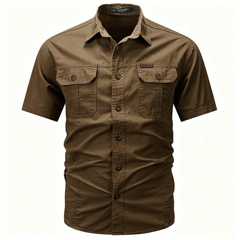 Men's Summer Military-Style Cotton Short-Sleeve Shirt - Casual, Lightweight, Multi-Pocket, Plus Size Workwear