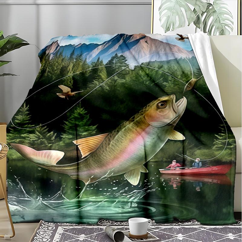 Lucky Koi Fish Water Splash Blanket, Vibrant Koi Flannel Throw Blanket for Home Decor