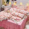 4pcs/set Cute Brushed Double Layer Lace Bed Skirt Bow Bedspread Bed Sheet Bedding Set Korean Version Girl Quilt Cover Four Piece Set