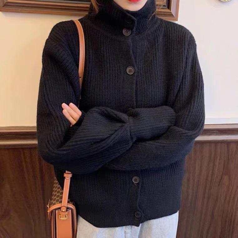 

Свитер Осень Новый Женское Пальто Корейская Версия Средний Короткий Свободный Повседневный Ленивый Стиль Верхняя Одежда Мягкий Липкий Однотонный Вязаный Кардиган ONE SIZE чёрный