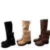 Sheepskin~ Korean version niche design belt buckle two wear boots retro suede temperament trouser tube boots thin knight boots
