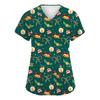 Women's Fashion Short Sleeve Christmas Print V-Neck Pocket Workwear Tops