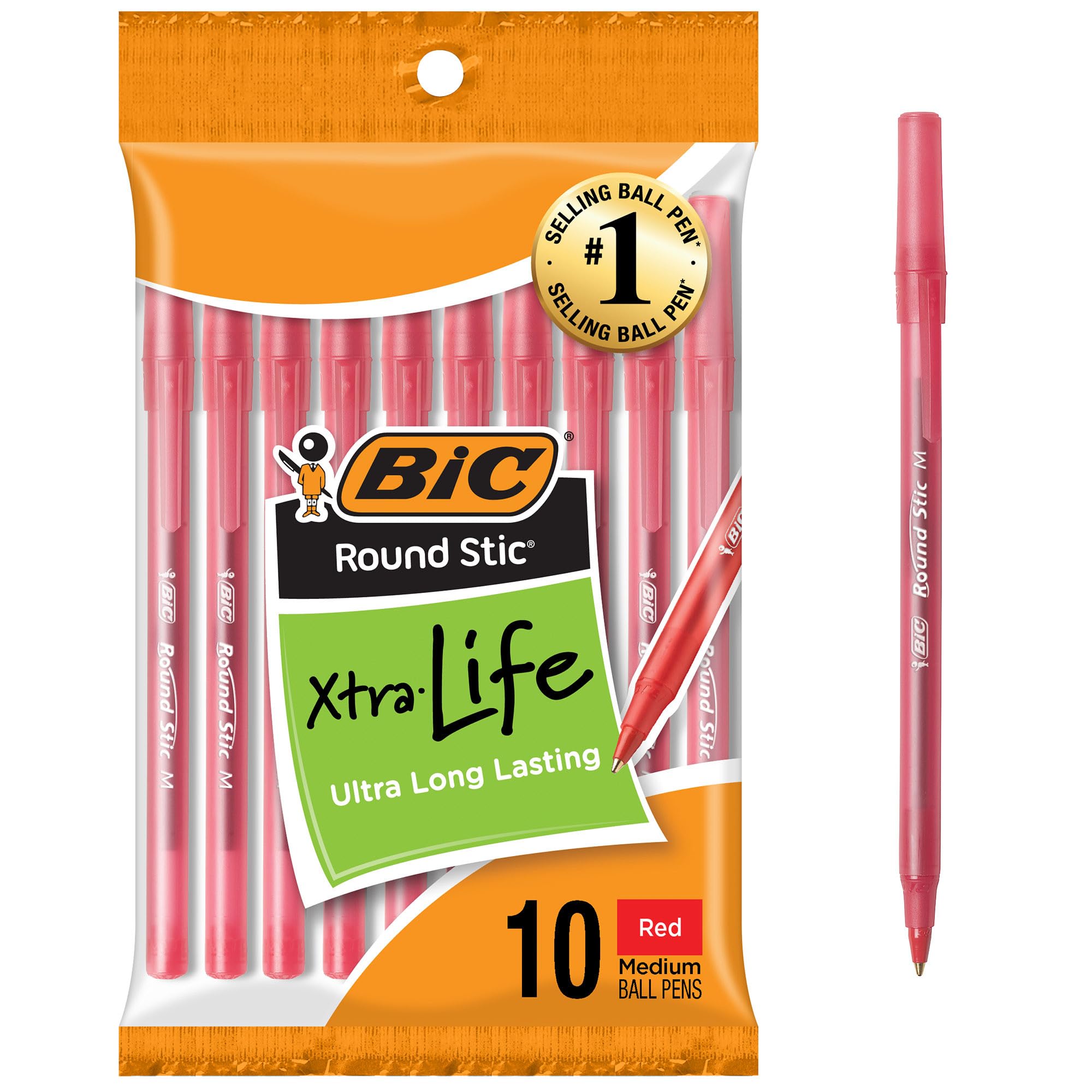 BIC Round Stick Шариковая ручка Средняя 10 штук Долговечная ручка, Пишущий узел,