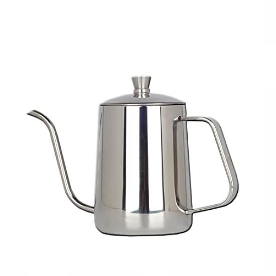 Durable 600ml Stainless Steel Drip Pot with Narrow Spout and Thick Construction, with Cover for Cafe, Home, or Office Use.