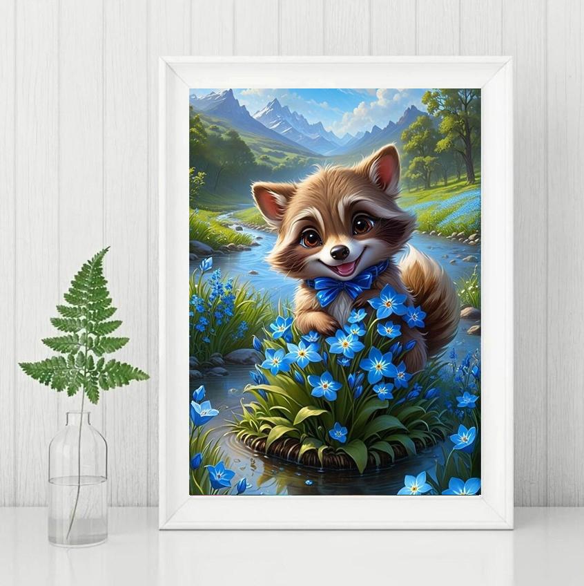 Round Diamond 5D DIY Diamond Painting "Little Raccoon" Embroidery Cross Stitch Mosaic Decoration Gift