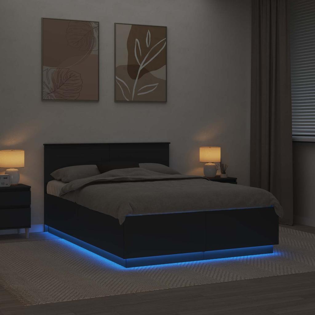 Bed Frame with Headboard Black 150 x 200 cm Engineered Wood