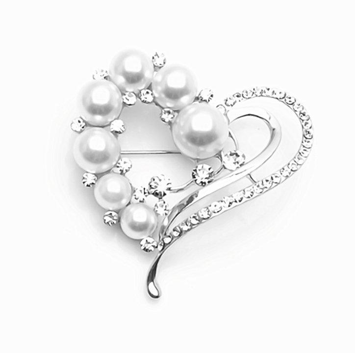 Koreanische Perlen-Diamant-Herzbrosche – Pfirsichherz-Anstecknadel für Kragen und Schalschnalle