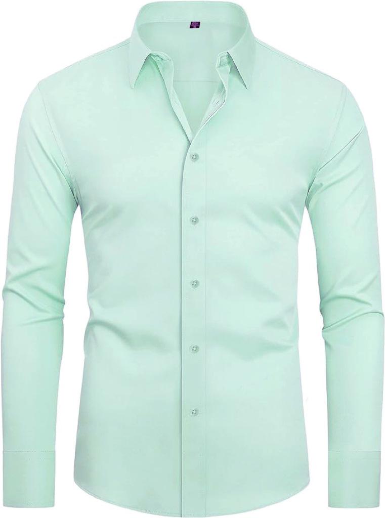 Camisa Social Masculina de Manga Longa Elástica Não Amassa - Cor Sólida