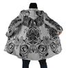 Gray 3D Skull Print Hooded Cloak: Thick, Loose, Button-Up Cotton Windbreaker