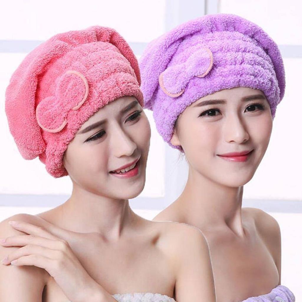 Bath Accessories High Absorbency Hair Towel Wrap Fast Drying Coral Velvet Towel with Bow Knot for Wet Hair