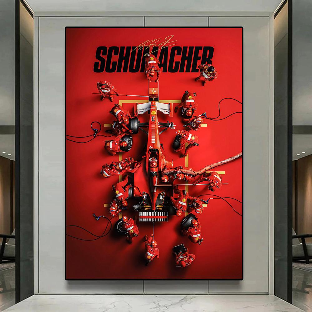 

Гонщик Формулы-1 Шумахер Красная машина Плакат Печать Формула-1 Сборка Холст Живопись Настенное искусство Картина