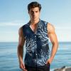 Men's Fashion Printed Sleeveless Lapel Button-Down Shirt Vest Top