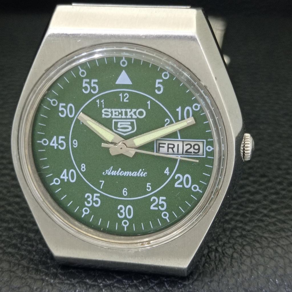 VINTAGE SEIKO 5 AUTOMATIC 6349A JAPAN MENS GREEN COLOR DIAL WATCH A701421-5 R206b-a701421