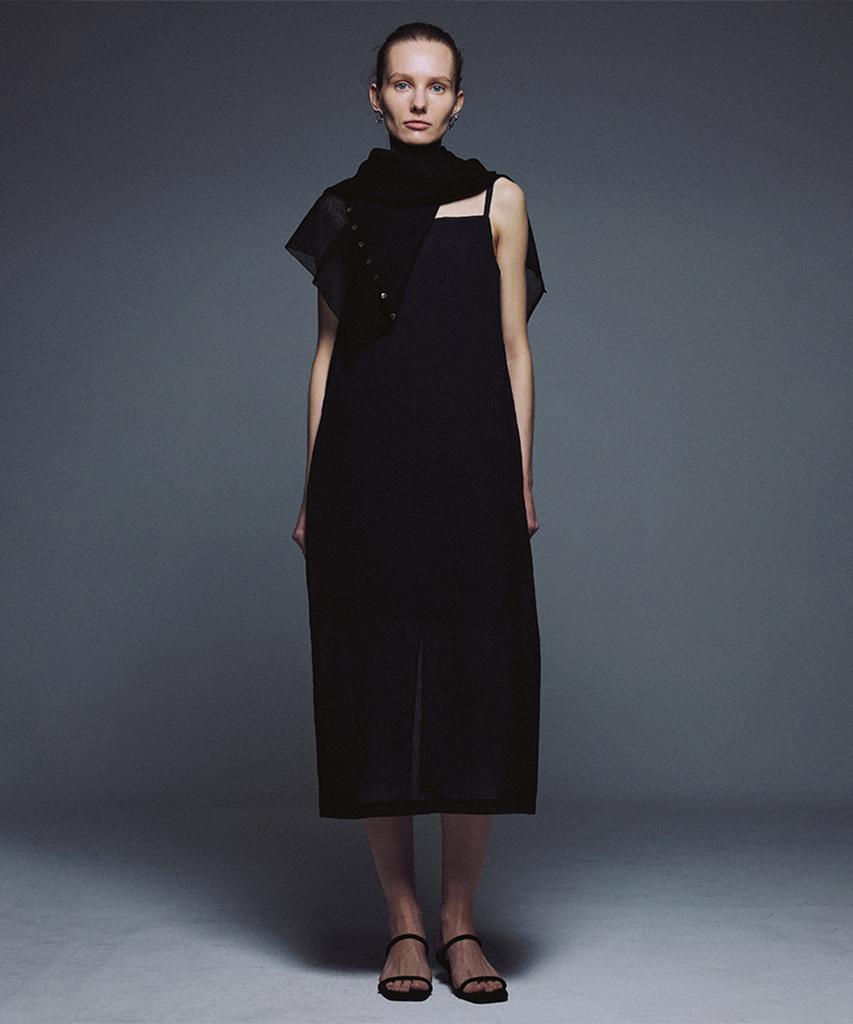 Umamung Crinkled Cotton Barrel Silhouette Dresses_Black