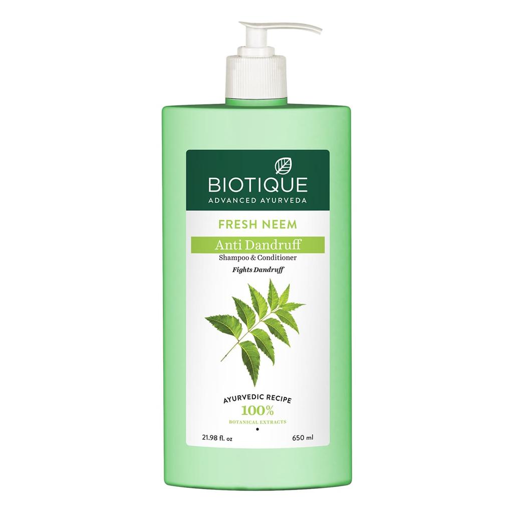 Biotique Neem Shampoo And Conditioner 650ml Anti Dandruff Treatment For Dry Itchy Scalp Hair Growth Fresh Lustrous