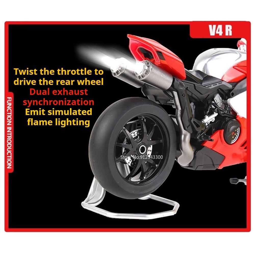 Scale 1:9 V4R 1299 Motorcycle Model Toy Car Alloy Body Rubber Tires Shock Absorption Spray Motor Models Office Table Ornament