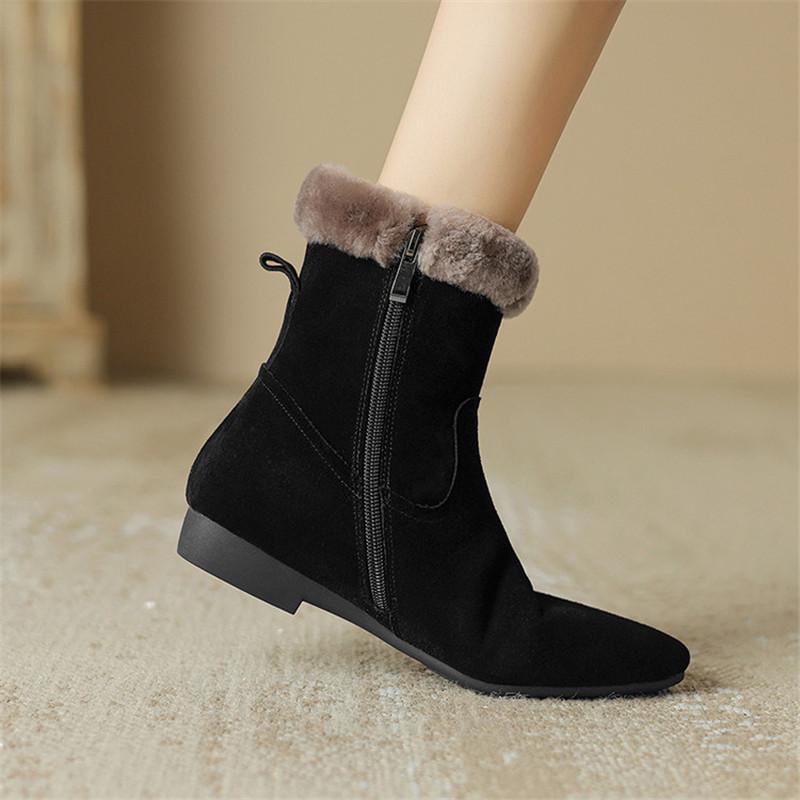 Fashion New Autumn/winter Cow Suede Women Boot Round Toe Shoes for Women Fashion Boots Low Heels Short Boots Zip Black Boots Handmade