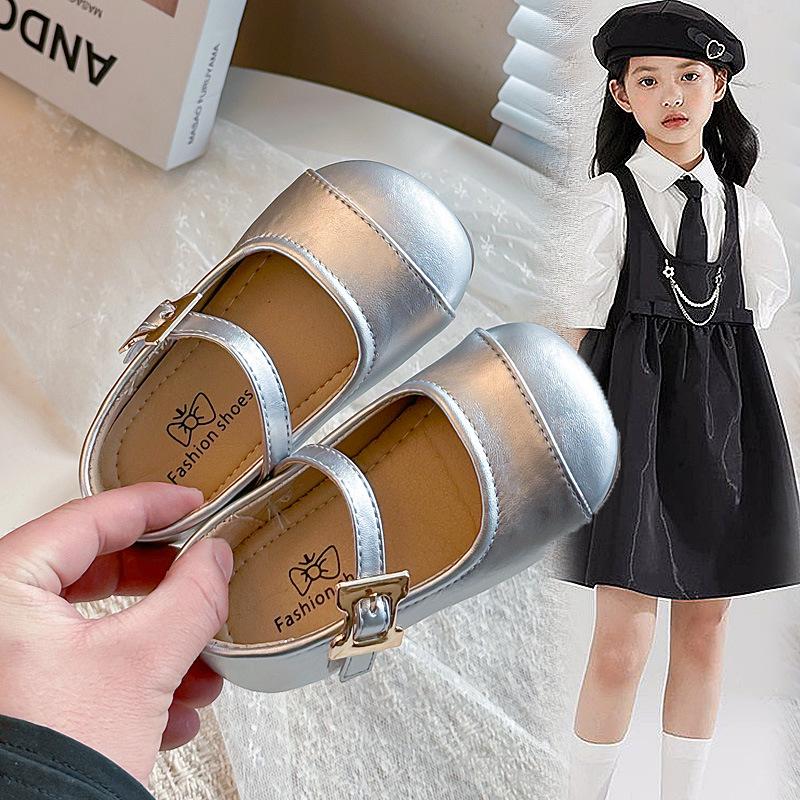 Girls' Solid Color Flats2026Spring and Summer New Models of Children's Loafers for Small, Medium, and Large Kids, Simple Children's Leather Shoes,