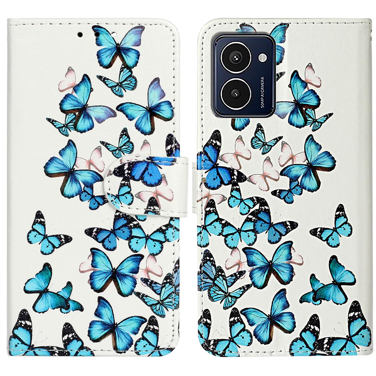 

For HMD Pulse Pro Case Leather Pattern Design Magnetic Clasp Folio Phone Cover Blue Butterfly