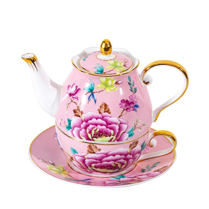 Creative Bone China Flower Tea Cup Pot One Person Set High Value Ceramic Tea Pot Cup Saucer Tea Pot For Noble Gifts