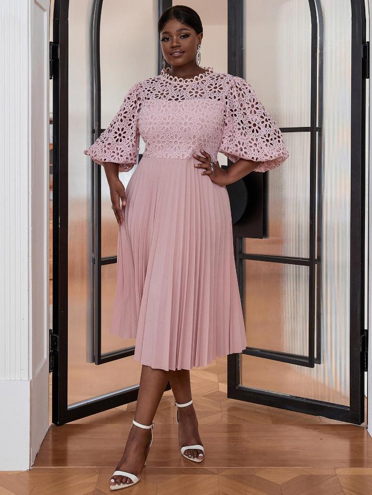 

Элегантные женские формальные вечерние платья для вечеринки, розовое кружевное с вырезами, А-силуэта, плиссированные, приталенные, с рукавами-фонариками половинной длины, для торжественных мероприятий 4XL розовый