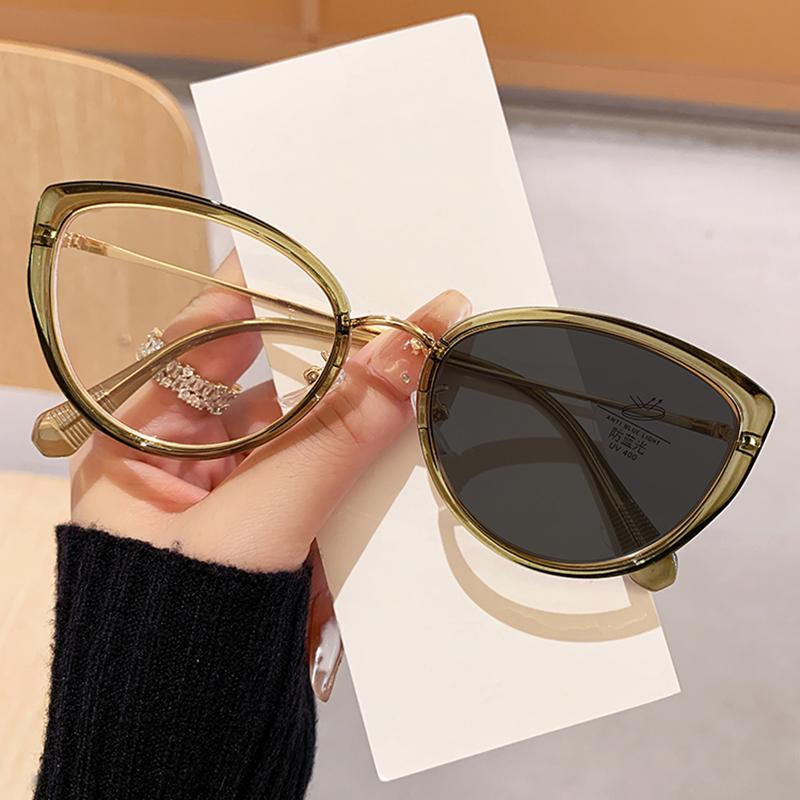 Cat-eye Frame Photosensitive Color-changing Glasses Metal Anti-blue Light Face-showing Driving Glasses 6018-1