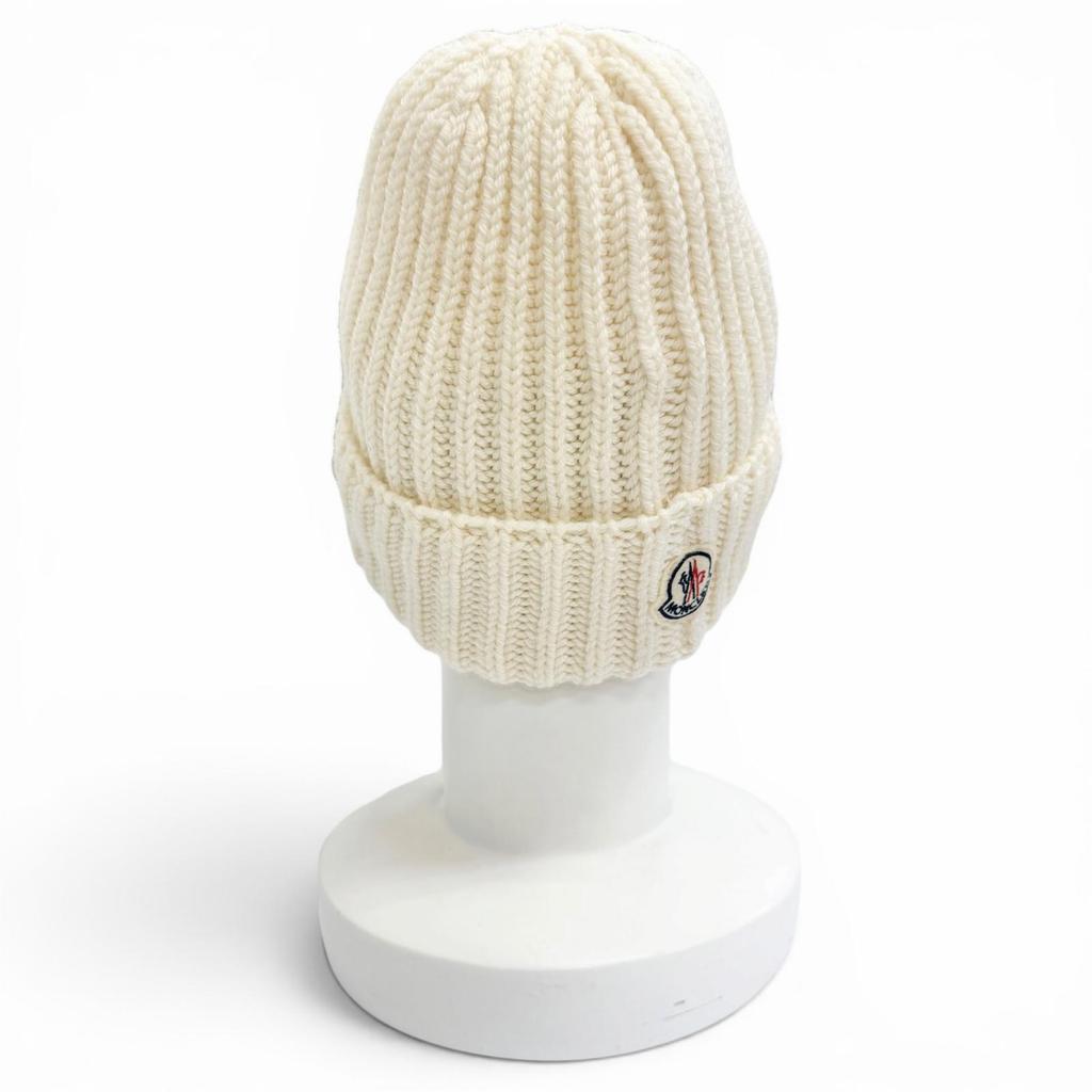 Excellent MONCLER BERRETTO TRICOT Logo Patch, Knit Hat, Knit Cap, Beanie Ivory Used