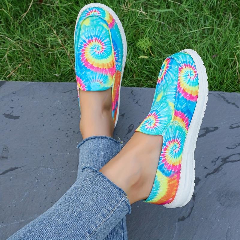 Women's Tie Dye Canvas Shoes, Casual Lace Up Outdoor Shoes, Lightweight Low Top Sneakers